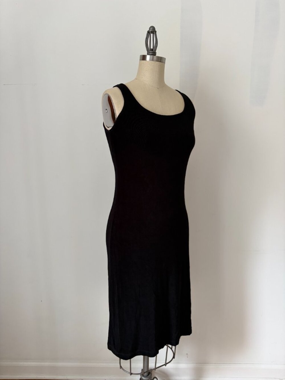 VTG 90s Chico’s Travelers Black Ribbed Midi Dress USA Made Slit Hem Size 0 / S